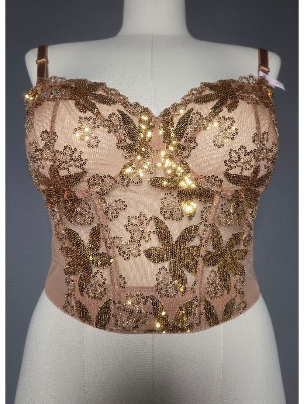 Victoria's Secret Very Sexy Gold Sequin Bustier Corset Top 38D NWT Strapless